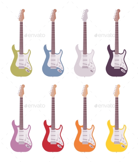 Set of Colored Electric Guitars - Man-made Objects Objects