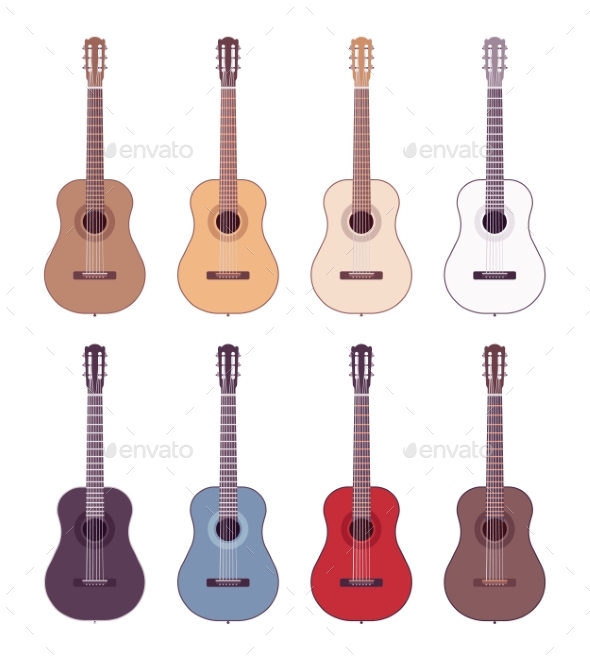Set of Colored Acoustic Guitars - Man-made Objects Objects
