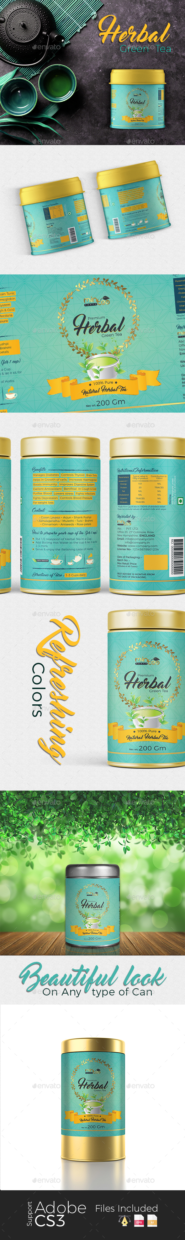 Herbal Green Tea Label - Packaging Print Templates