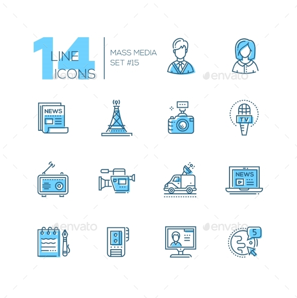 Mass Media - Modern Single Line Icons Set - Web Technology