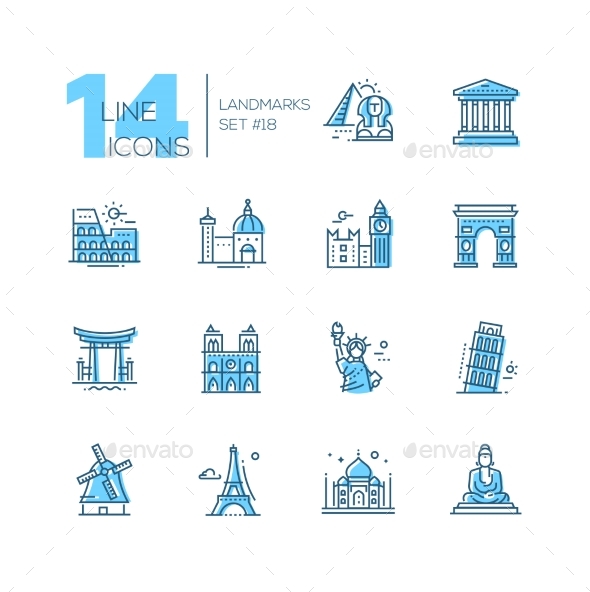 Landmarks - Coloured Modern Single Line Icons Set - Web Technology