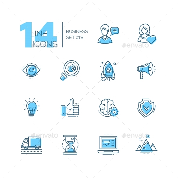 Business - Coloured Modern Single Line Icons Set - Web Technology
