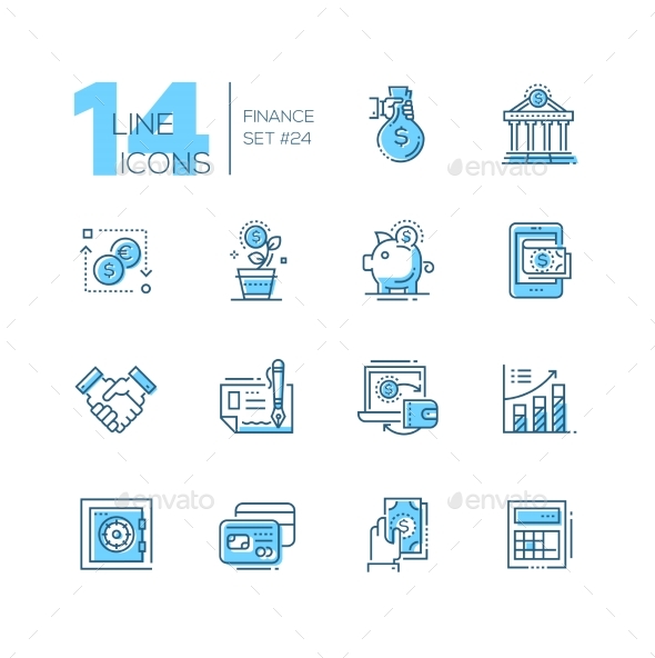 Finance - Coloured Modern Single Line Icons Set - Web Technology