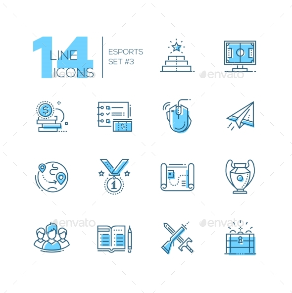 Esports - Coloured Modern Single Line Icons Set - Web Technology