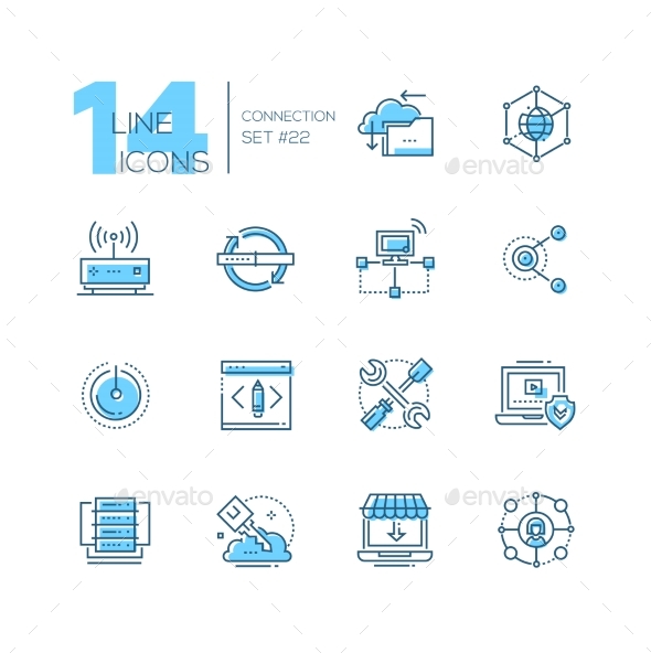 Connection - Coloured Modern Single Line Icons Set - Computers Technology