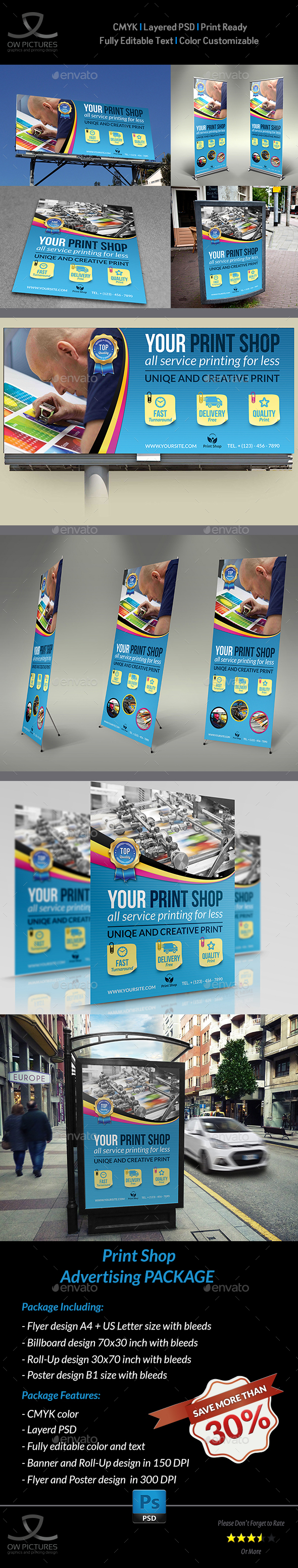 Print Shop Advertising Bundle Template - Signage Print Templates