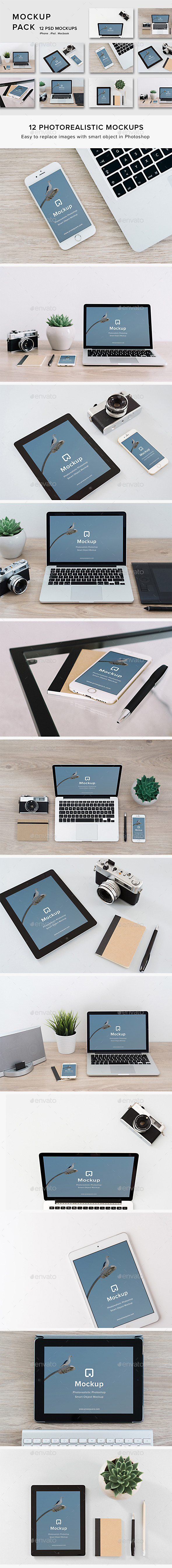 Mockup Pack 12 PSDs Photorealistic - Product Mock-Ups Graphics