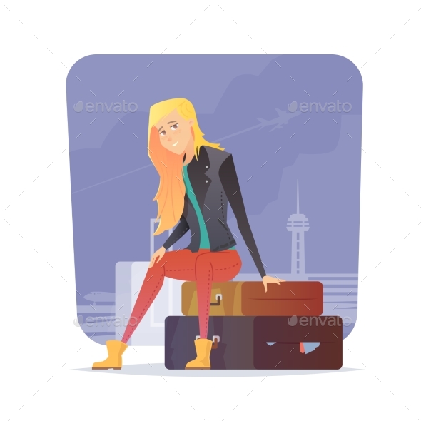 Woman Sitting at Airport - Travel Conceptual