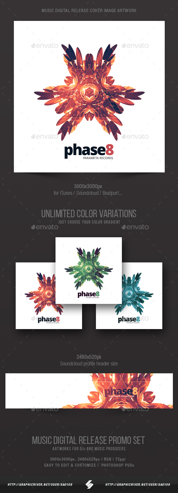 Phase 8 - Electronic Music Cover Image Artwork Template - Miscellaneous Social Media