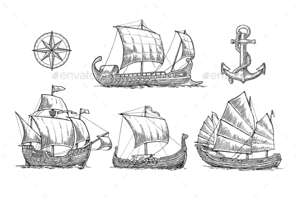 Set of Sailing Ships - Travel Conceptual