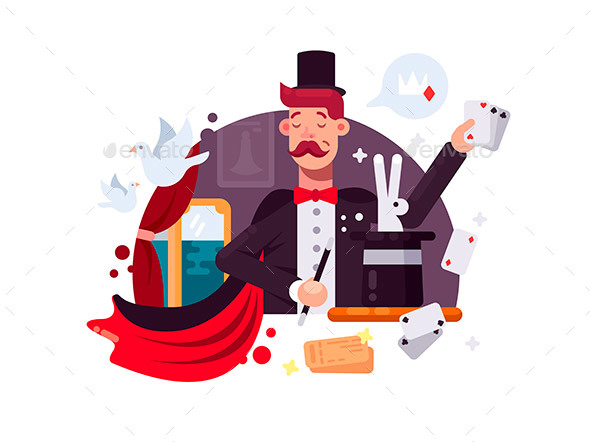 Magician in Cylinder and Cloak - People Characters