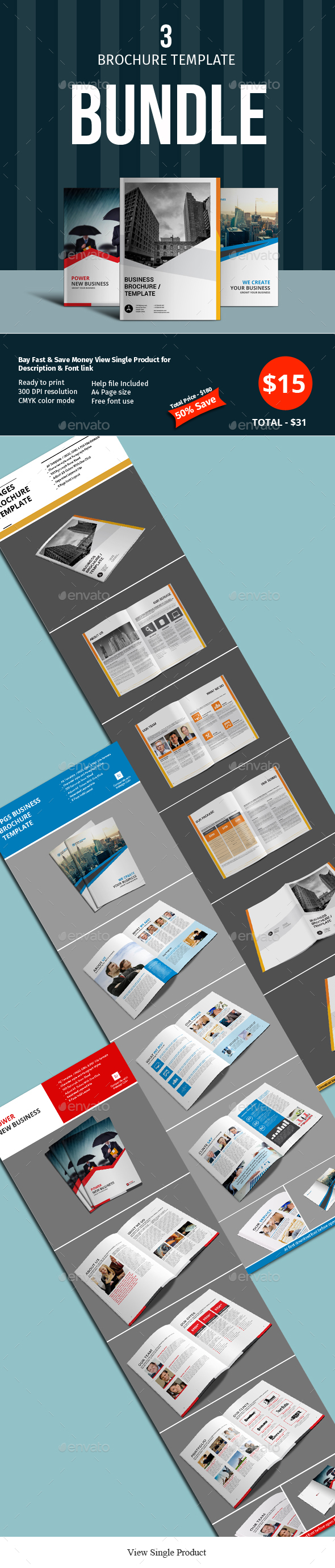 8 Pages 3 Brochure Template Bundle - Corporate Brochures