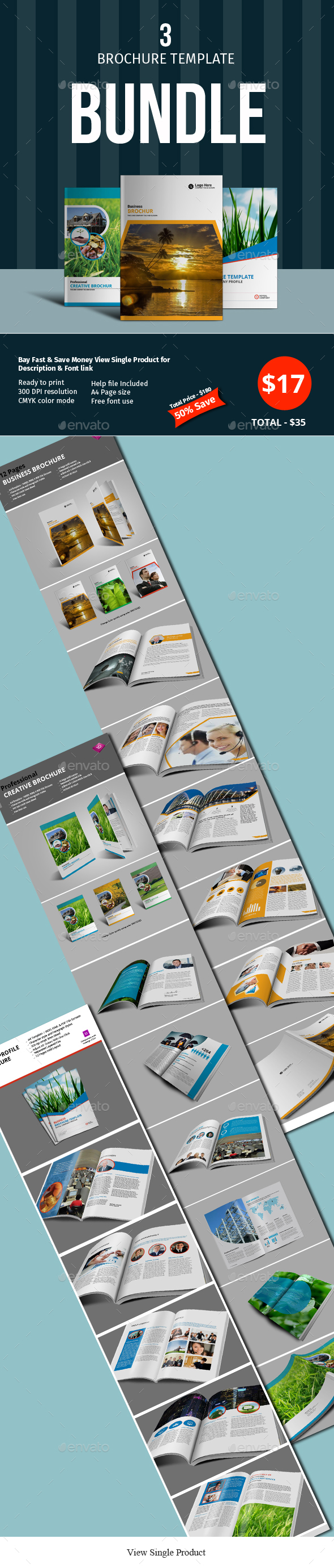 12 Pages 3 Brochure Template Bundle - Corporate Brochures