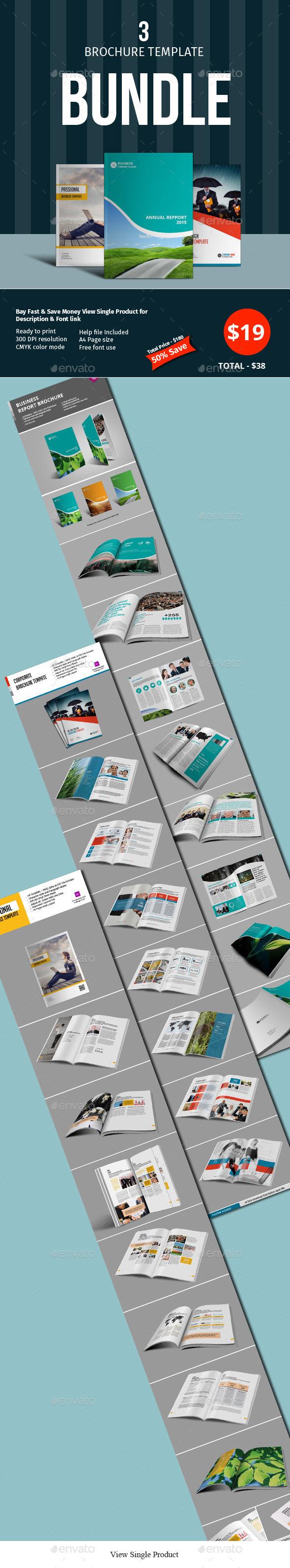 16 Pages 3 Brochure Template Bundle - Corporate Brochures