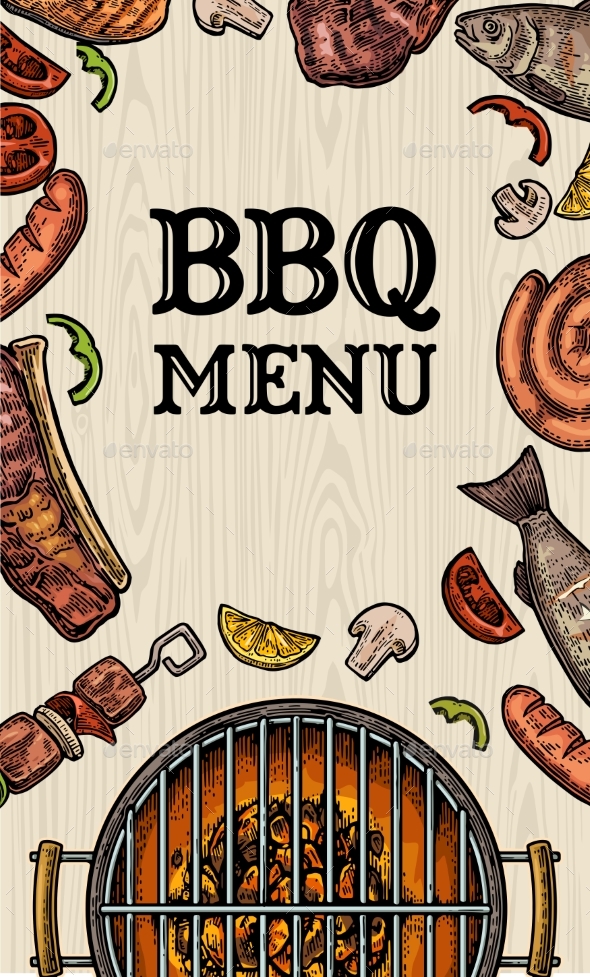 Barbecue Grill Top View with Charcoal - Food Objects