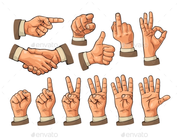 Male and Female Hand Signs - People Characters