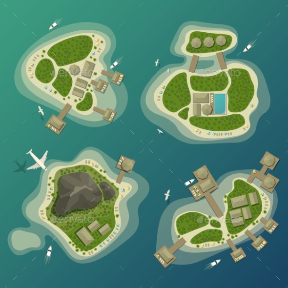 Tropical Islands Top View, Travel and Tourism Sign - Travel Conceptual