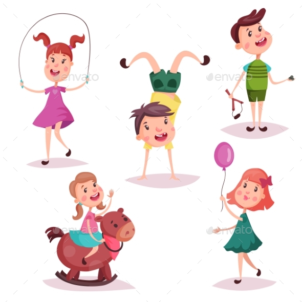 Cartoon Girl and Boy, Baby and Preschool Kids - Monsters Characters