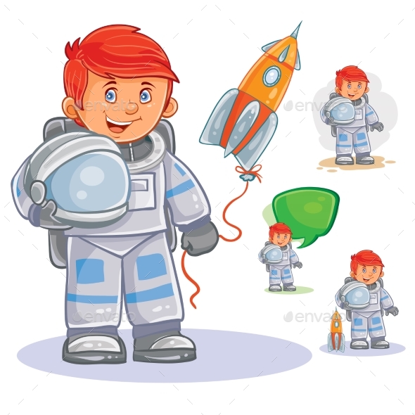 Vector Icon of Small Child Astronaut in a Space - People Characters