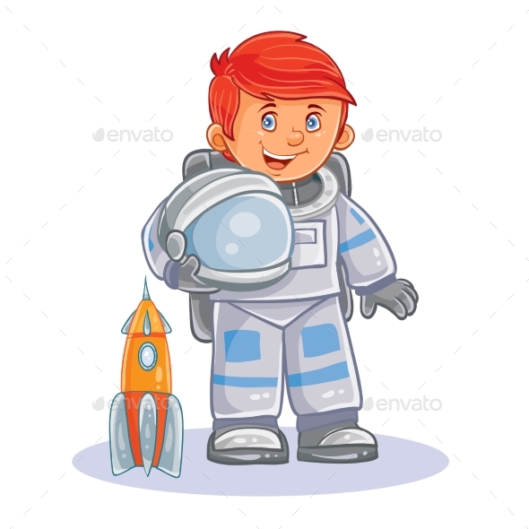 Vector Icon of Small Child Astronaut in a Space - People Characters