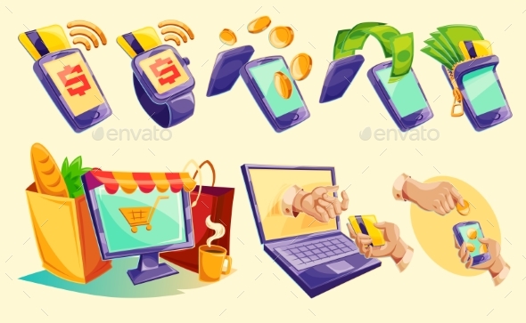 Isometric Icons of Mobile Phones, Laptop - Computers Technology
