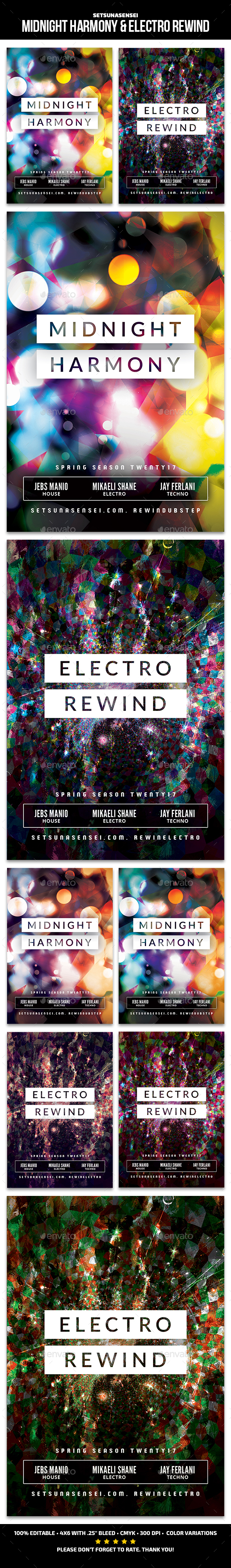 Midnight Harmony & Electro Rewind Flyer - Clubs & Parties Events