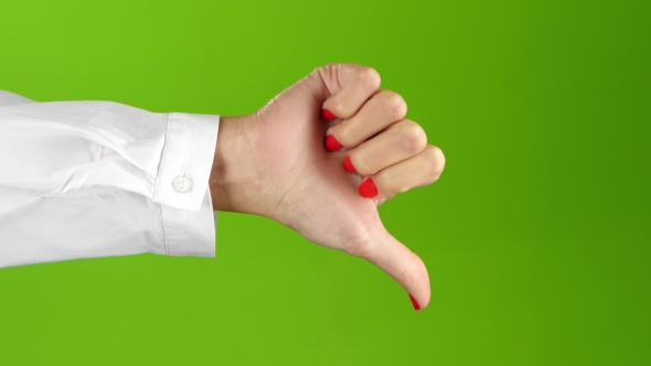 Sign Language. Thumbs Down Woman Hand on Green Screen Background, Stock ...