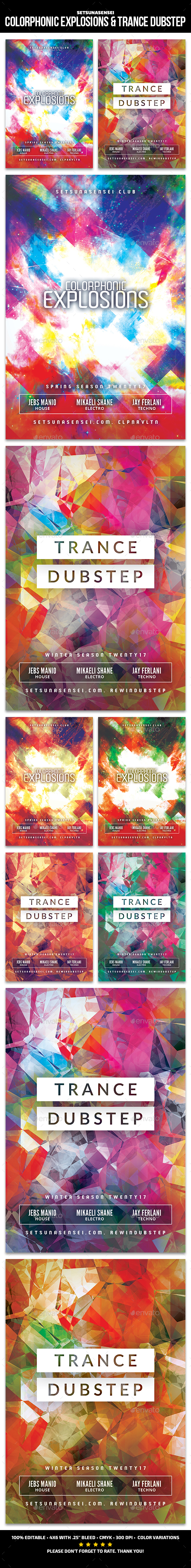 Colorphonic Explosions & Trance Dubstep Flyer - Clubs & Parties Events