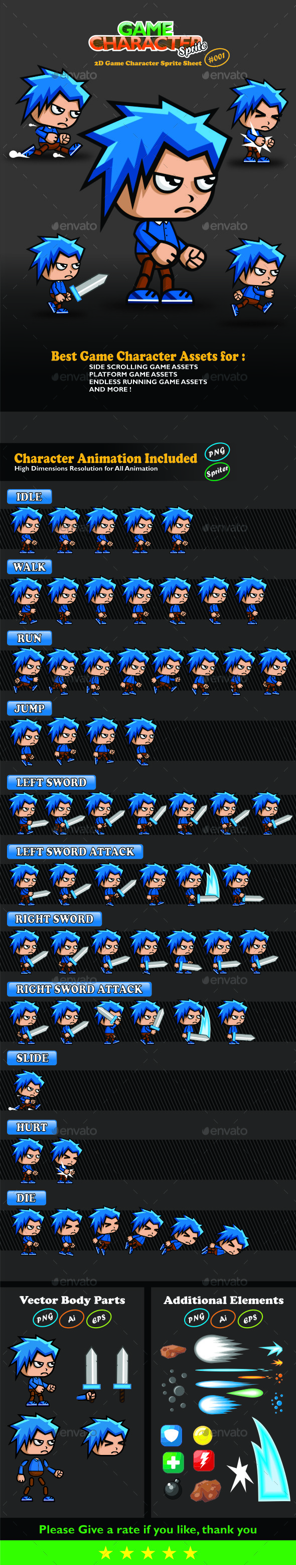 Warrior Kid 2D Game Character Sprites 001 - Sprites Game Assets