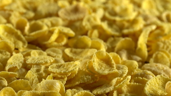 Cornflakes  with Slow Panning Sliding Motion. Concept of Breakfast Meal.