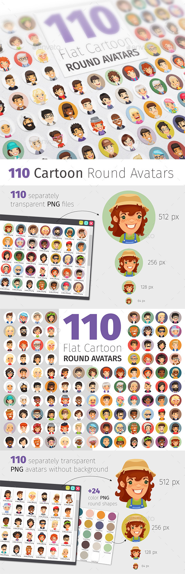 Flat Cartoon Round Avatars Big Collection - People Characters
