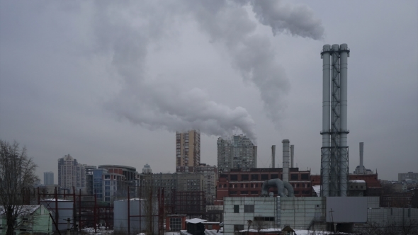 Thermal Power Plant . Industrial Smoke From the Pipes