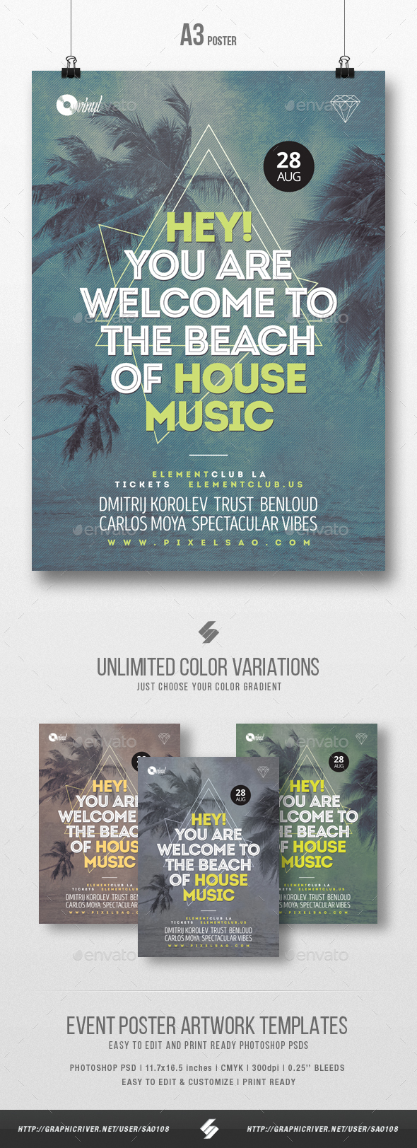 Beach of House Music - Party Flyer / Poster Template A3 - Clubs & Parties Events