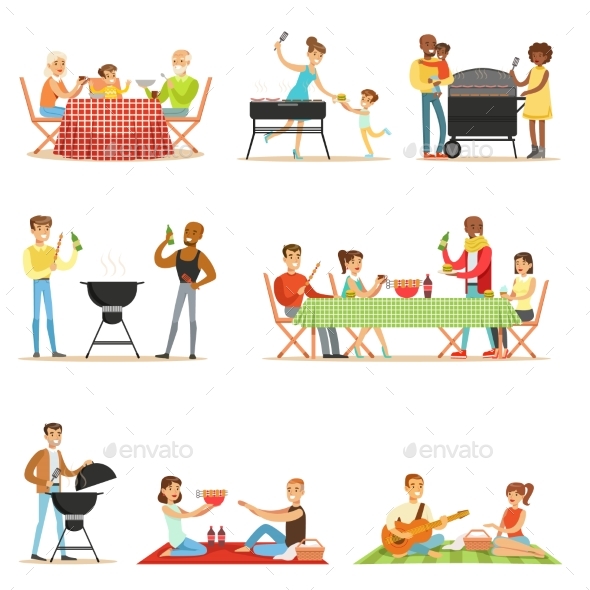 People Outdoors Eating and Cooking - People Characters
