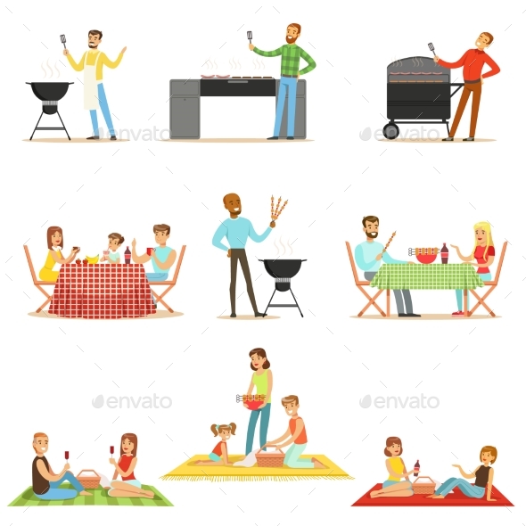 People Outdoors Eating and Cooking - People Characters