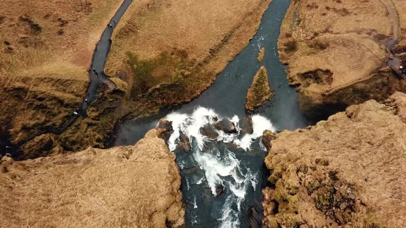 Perfect Aero View of Powerful Seljalandsfoss Waterfall