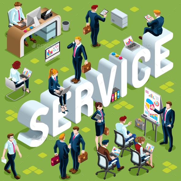 Service Isometric People 3D Set Vector Illustration - Services Commercial / Shopping