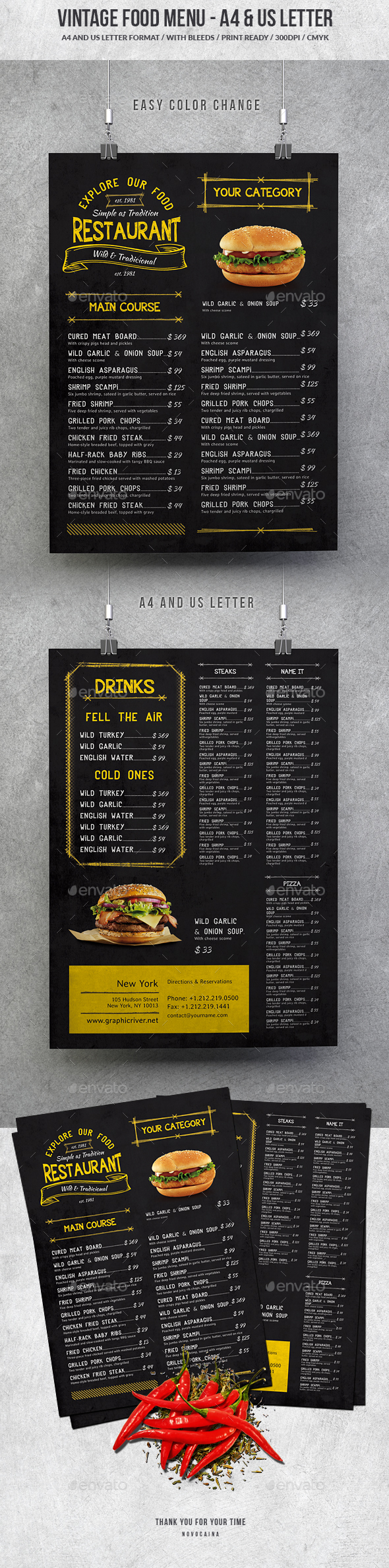 Vintage Food Menu - Food Menus Print Templates