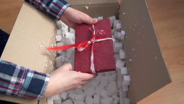Woman Hands Opening a Parcel Contains a Gift