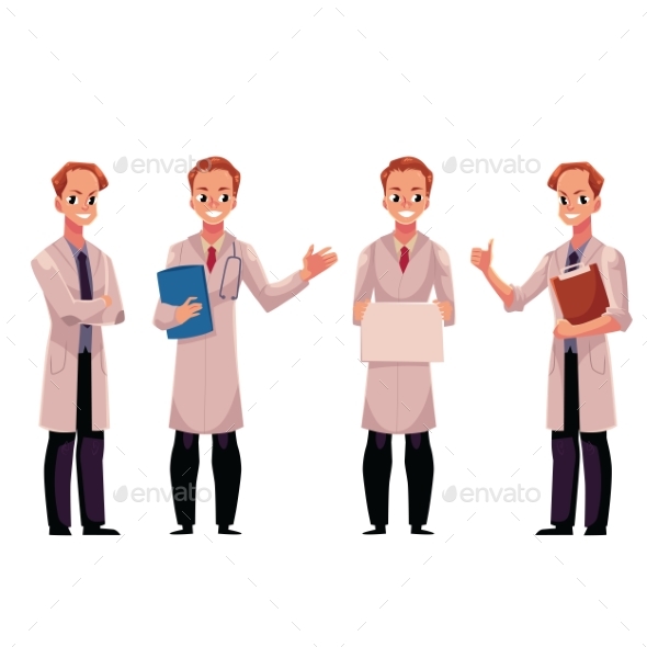 Set of Male Doctors in White Medical Coats - Health/Medicine Conceptual