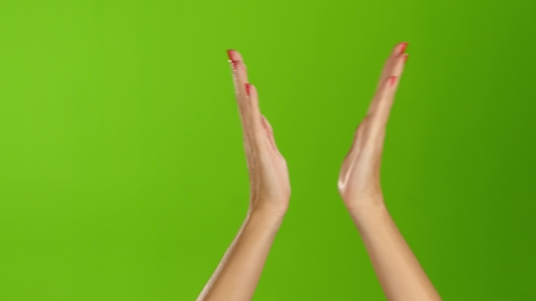 Applauded and Clap Two Female Hands on Green Screen Background alt