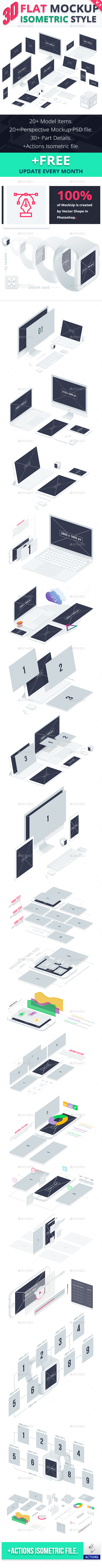 3D Flat Mockup Screen - Isometric - Product Mock-Ups Graphics