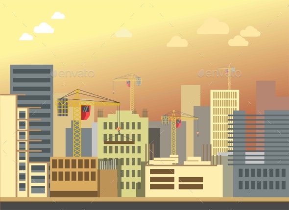 City Construction Building Landscape Vector Flat - Buildings Objects