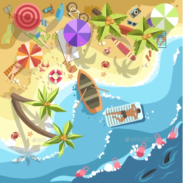 Relax on Sea Beach Vector People on Resort - Landscapes Nature