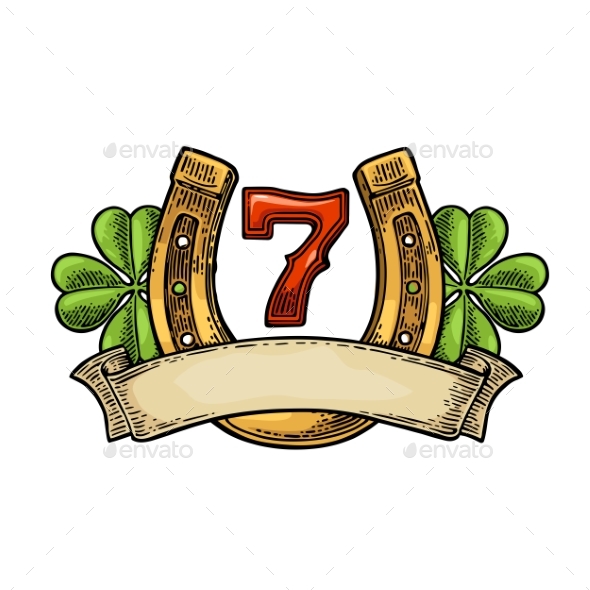 Four Leaf Clover, Horseshoe, Number Seven and Ribbon - Miscellaneous Vectors