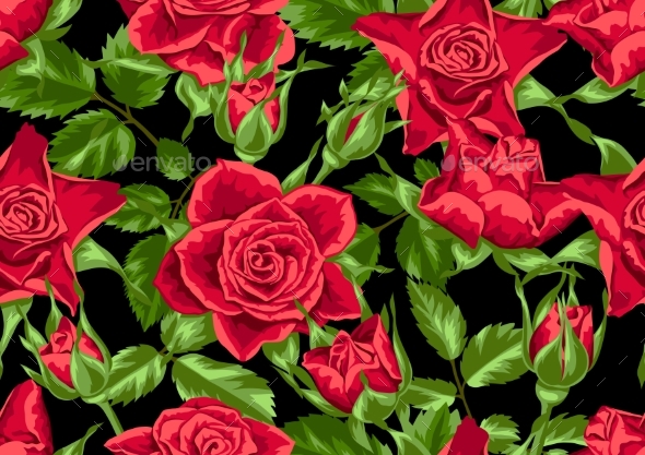 Seamless Pattern with Red Roses - Flowers & Plants Nature