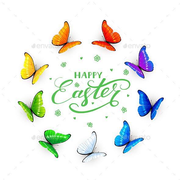 Butterflies on White Easter Background - Animals Characters
