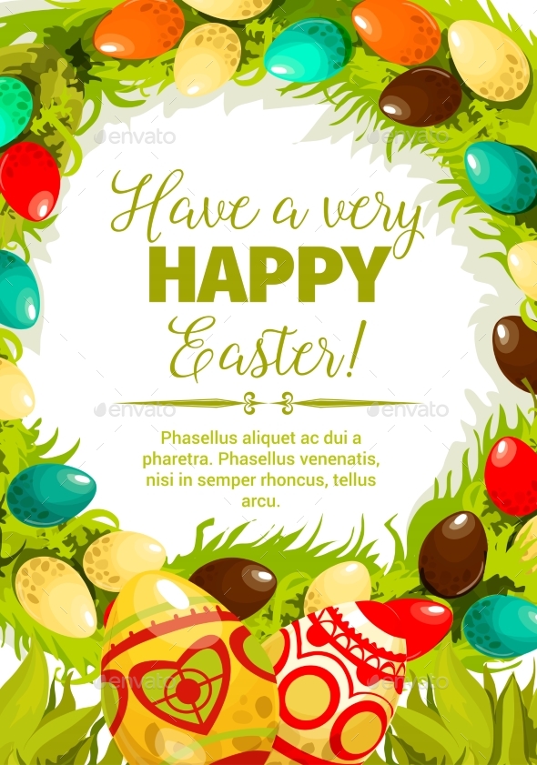 Easter Egg Wreath Cartoon Festive Poster Design - Religion Conceptual