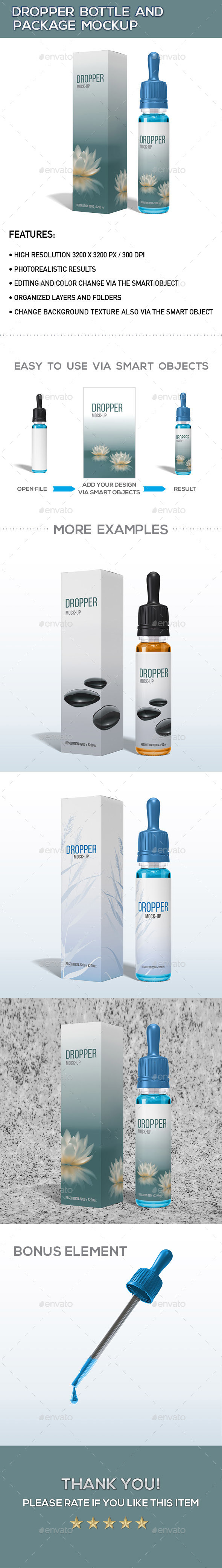 Dropper Bottle And Package Mock-Up - Product Mock-Ups Graphics