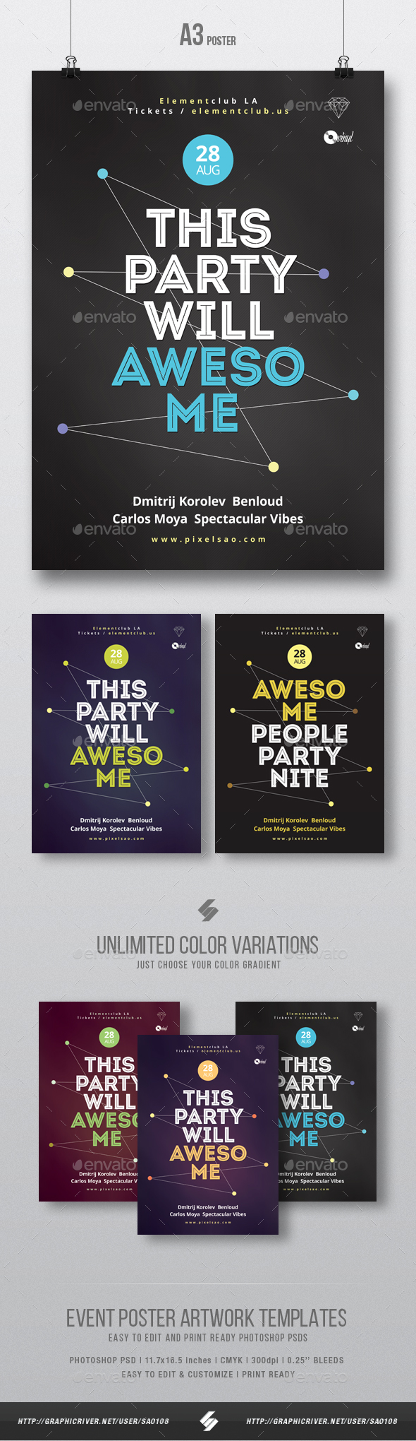Awesome Party Night - Creative Poster / Flyer Template A3 - Clubs & Parties Events